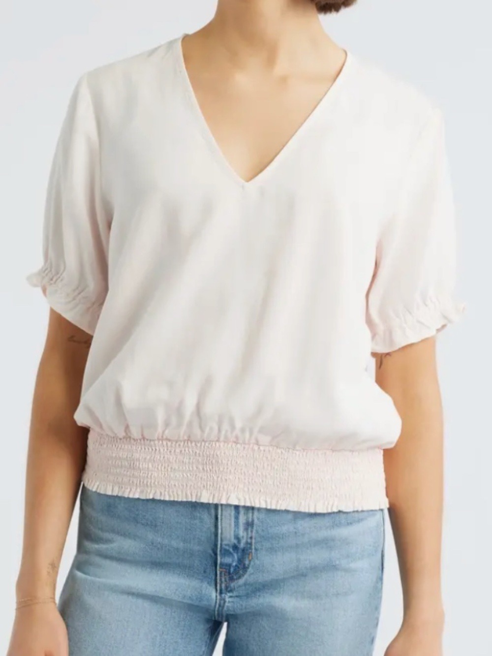 NWT Nordstrom Cloth & Stone pale pink smocked waist romantic lyocell top XS